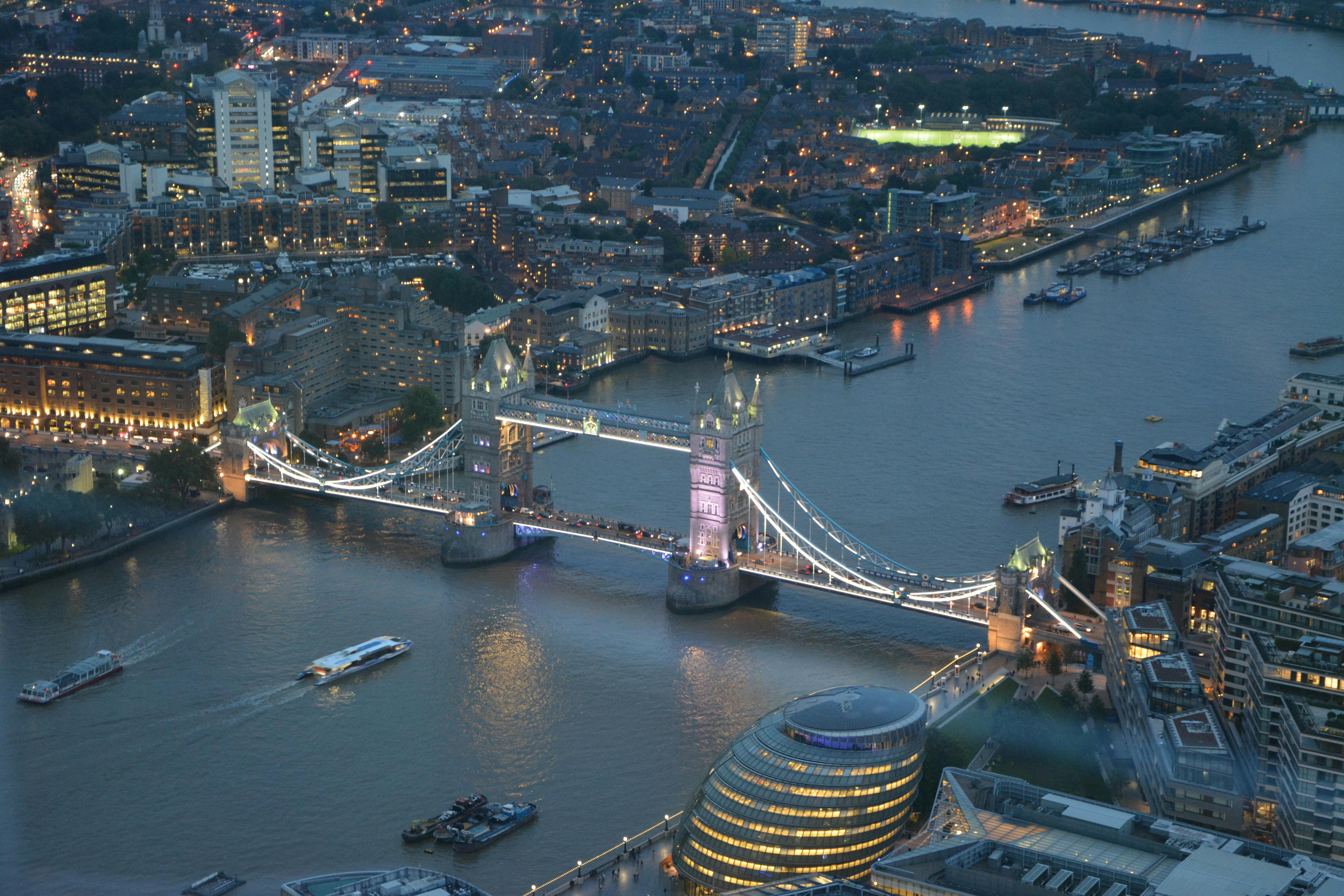 Photo of London cityscape with modern architecture and city lights